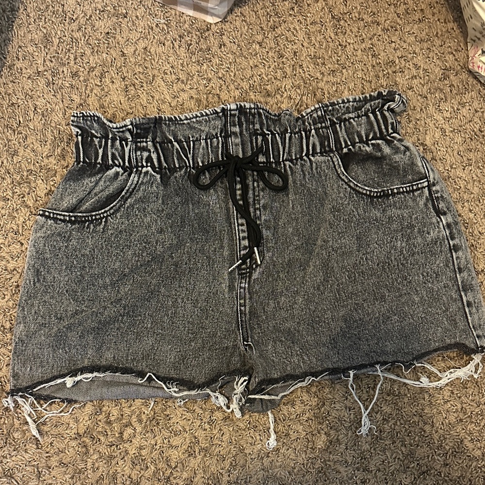 wild fable Washed Black High-Rise Paperbag Denim Shorts